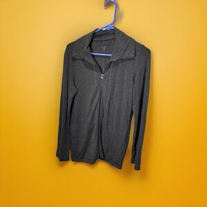 Eileen Fisher Womens Petite Mock Neck Full Zip Stretch Sweatshirt Gray see pics